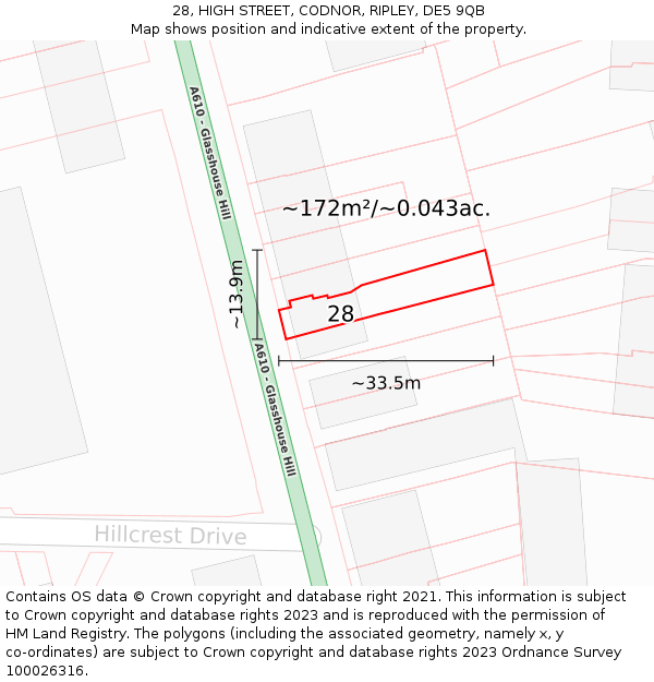 28, HIGH STREET, CODNOR, RIPLEY, DE5 9QB: Plot and title map