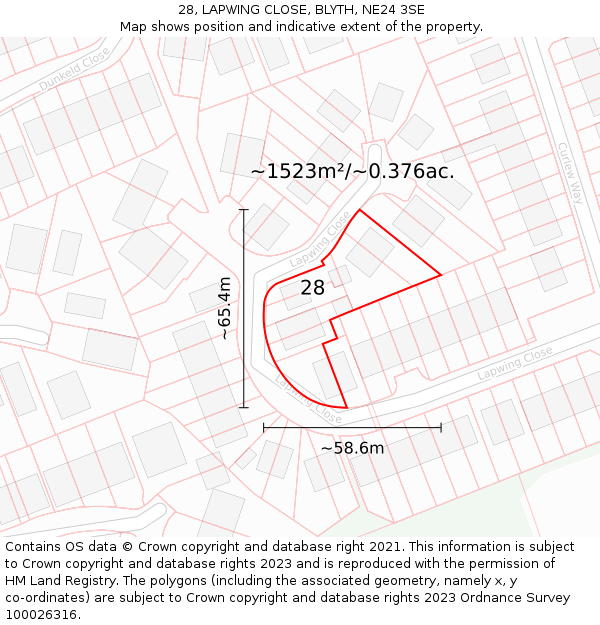 28, LAPWING CLOSE, BLYTH, NE24 3SE: Plot and title map