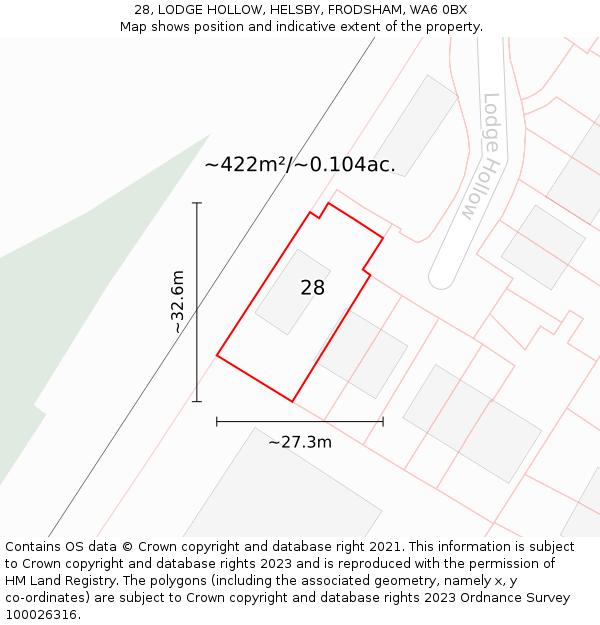 28, LODGE HOLLOW, HELSBY, FRODSHAM, WA6 0BX: Plot and title map