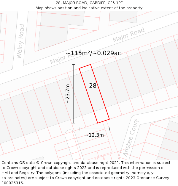 28, MAJOR ROAD, CARDIFF, CF5 1PF: Plot and title map