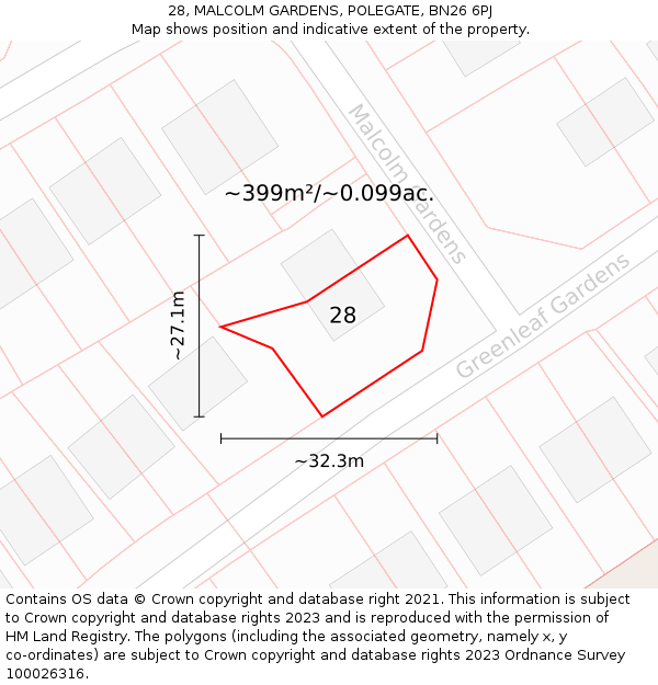 28, MALCOLM GARDENS, POLEGATE, BN26 6PJ: Plot and title map