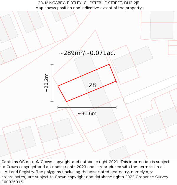28, MINGARRY, BIRTLEY, CHESTER LE STREET, DH3 2JB: Plot and title map