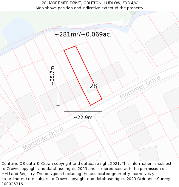 28, MORTIMER DRIVE, ORLETON, LUDLOW, SY8 4JW: Plot and title map