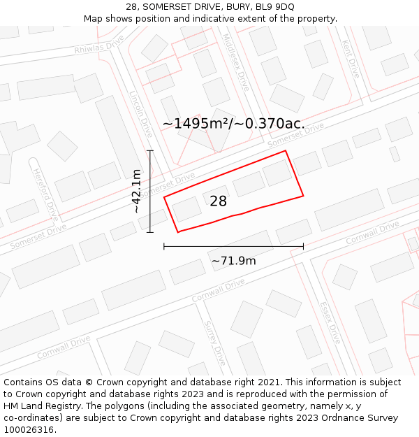 28, SOMERSET DRIVE, BURY, BL9 9DQ: Plot and title map