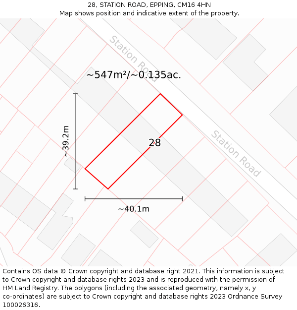 28, STATION ROAD, EPPING, CM16 4HN: Plot and title map