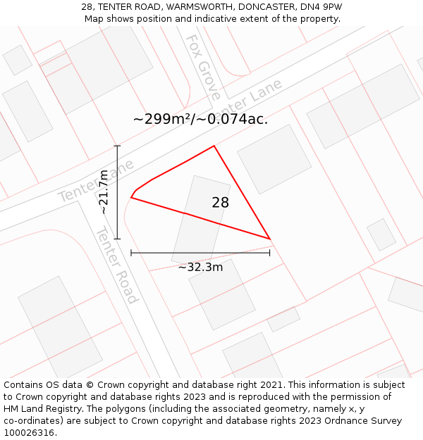 28, TENTER ROAD, WARMSWORTH, DONCASTER, DN4 9PW: Plot and title map