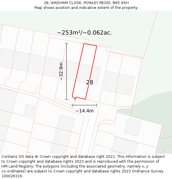 28, WADHAM CLOSE, ROWLEY REGIS, B65 9SH: Plot and title map