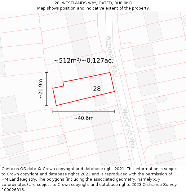 28, WESTLANDS WAY, OXTED, RH8 0ND: Plot and title map