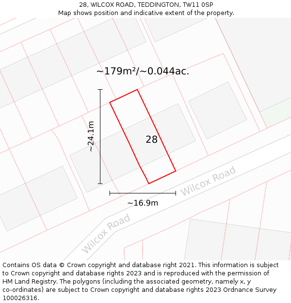 28, WILCOX ROAD, TEDDINGTON, TW11 0SP: Plot and title map