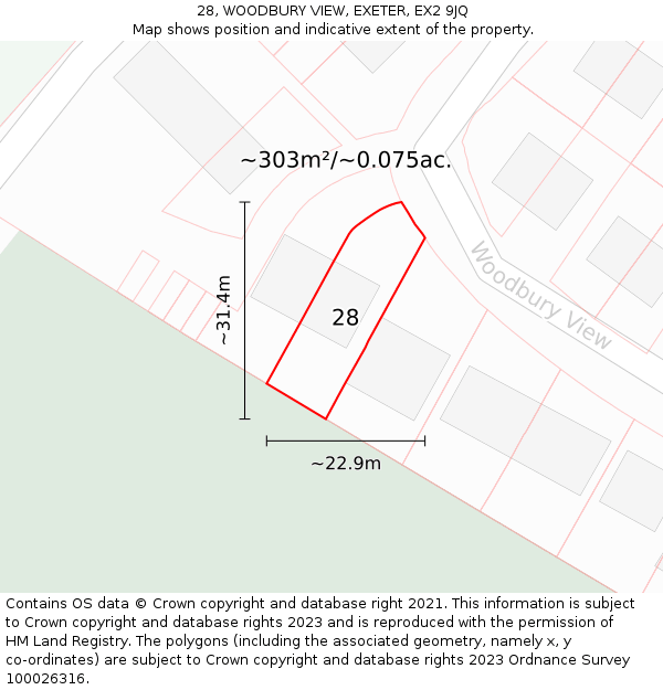 28, WOODBURY VIEW, EXETER, EX2 9JQ: Plot and title map