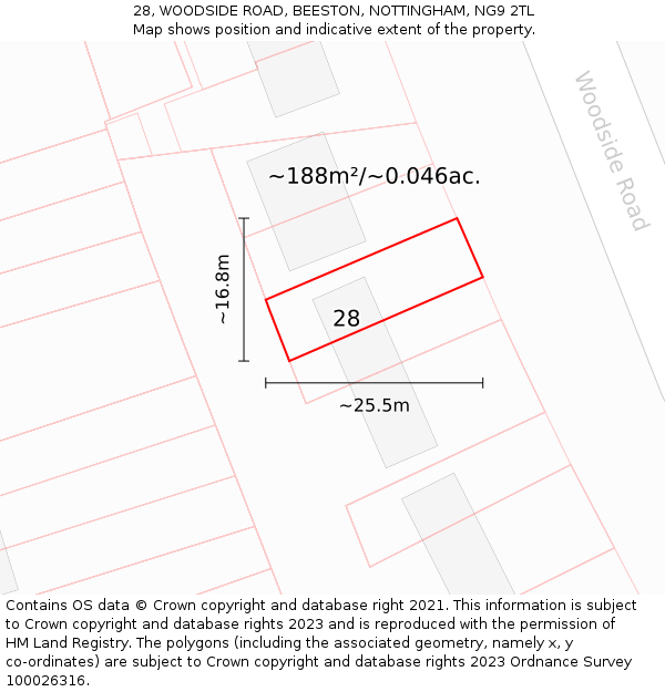 28, WOODSIDE ROAD, BEESTON, NOTTINGHAM, NG9 2TL: Plot and title map
