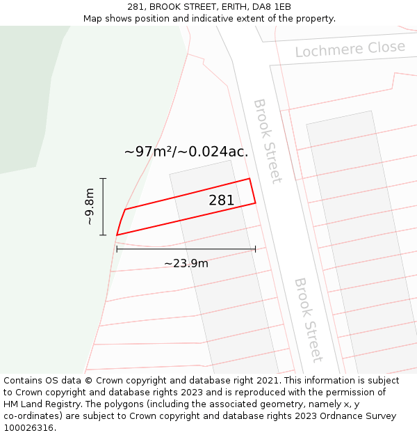 281, BROOK STREET, ERITH, DA8 1EB: Plot and title map