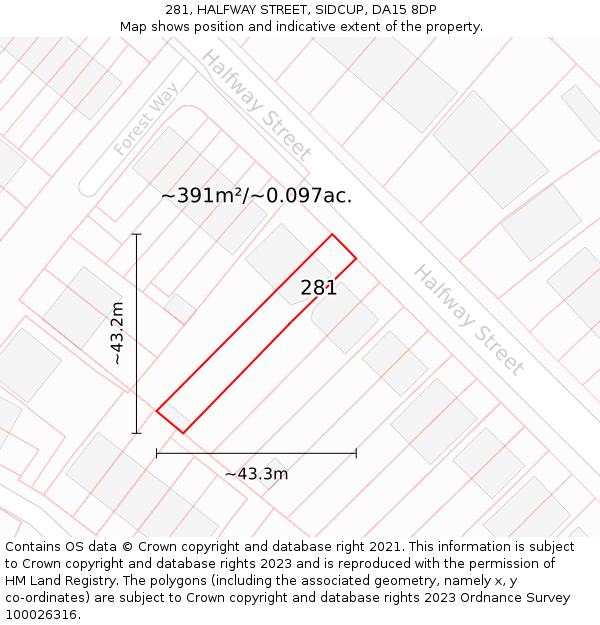 281, HALFWAY STREET, SIDCUP, DA15 8DP: Plot and title map