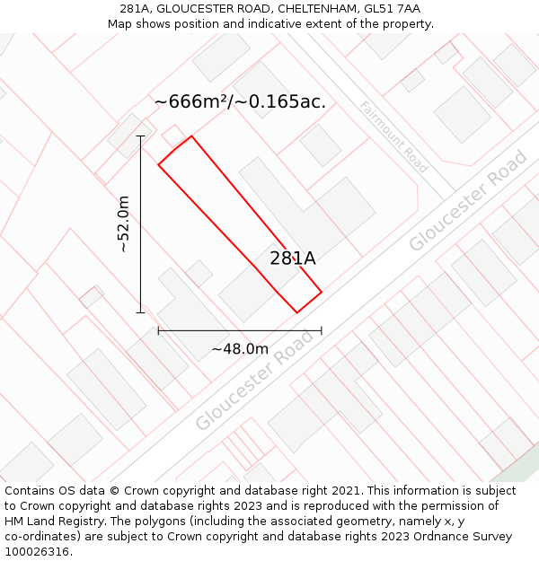 281A, GLOUCESTER ROAD, CHELTENHAM, GL51 7AA: Plot and title map