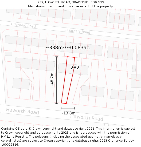 282, HAWORTH ROAD, BRADFORD, BD9 6NS: Plot and title map