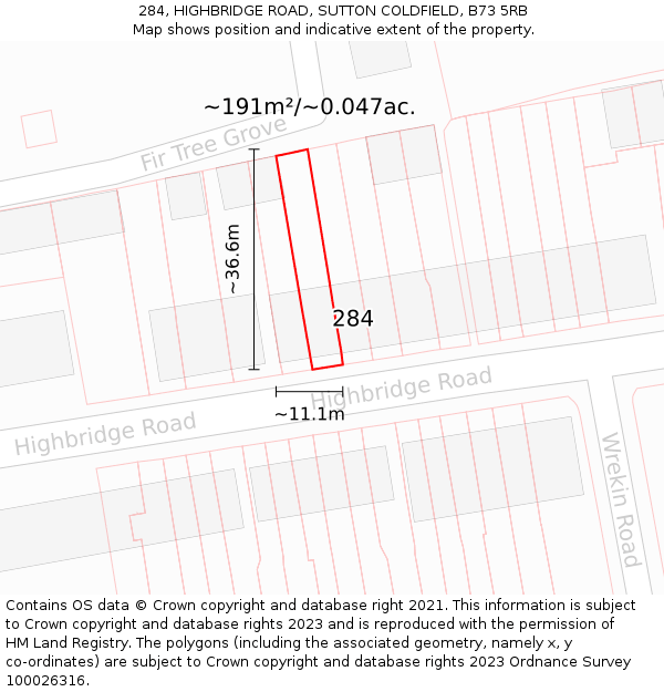 284, HIGHBRIDGE ROAD, SUTTON COLDFIELD, B73 5RB: Plot and title map