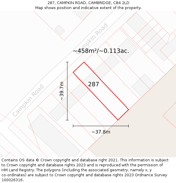 287, CAMPKIN ROAD, CAMBRIDGE, CB4 2LD: Plot and title map