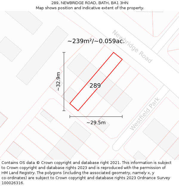 289, NEWBRIDGE ROAD, BATH, BA1 3HN: Plot and title map