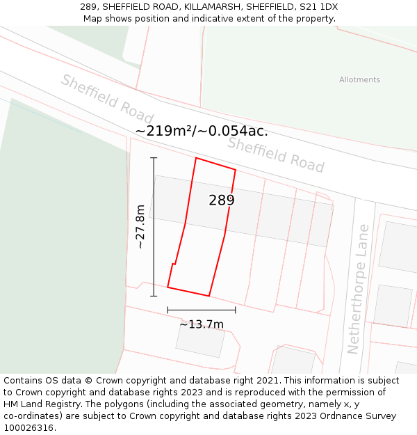 289, SHEFFIELD ROAD, KILLAMARSH, SHEFFIELD, S21 1DX: Plot and title map