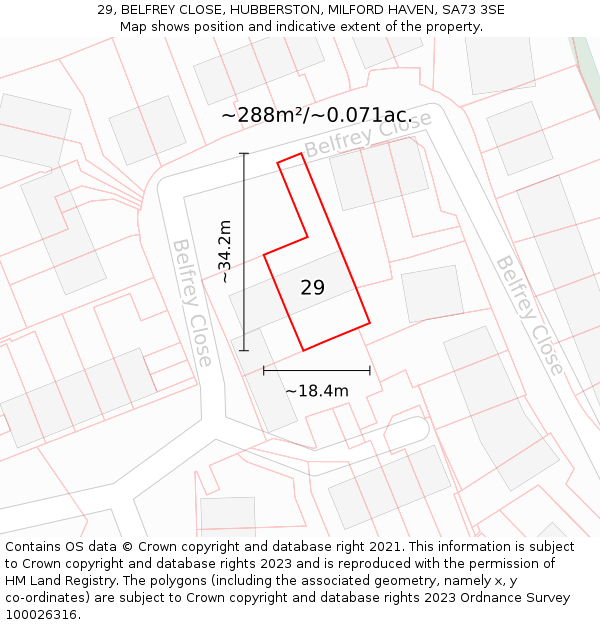 29, BELFREY CLOSE, HUBBERSTON, MILFORD HAVEN, SA73 3SE: Plot and title map