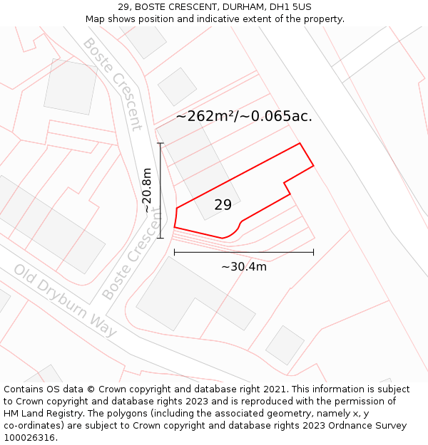 29, BOSTE CRESCENT, DURHAM, DH1 5US: Plot and title map
