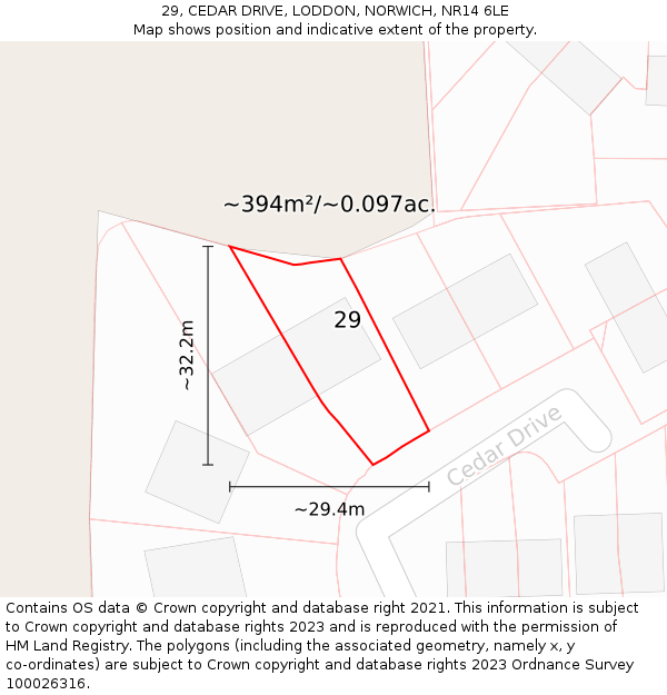 29, CEDAR DRIVE, LODDON, NORWICH, NR14 6LE: Plot and title map