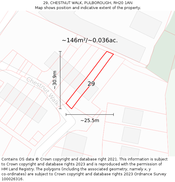 29, CHESTNUT WALK, PULBOROUGH, RH20 1AN: Plot and title map