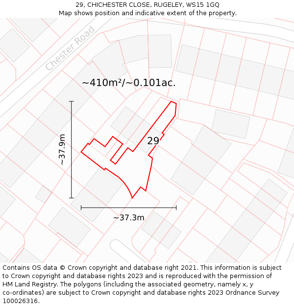 29, CHICHESTER CLOSE, RUGELEY, WS15 1GQ: Plot and title map