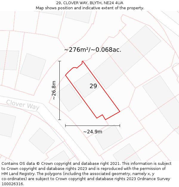 29, CLOVER WAY, BLYTH, NE24 4UA: Plot and title map