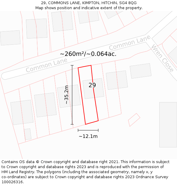 29, COMMONS LANE, KIMPTON, HITCHIN, SG4 8QG: Plot and title map