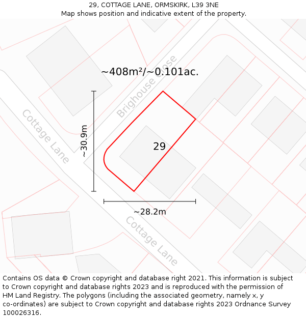 29, COTTAGE LANE, ORMSKIRK, L39 3NE: Plot and title map