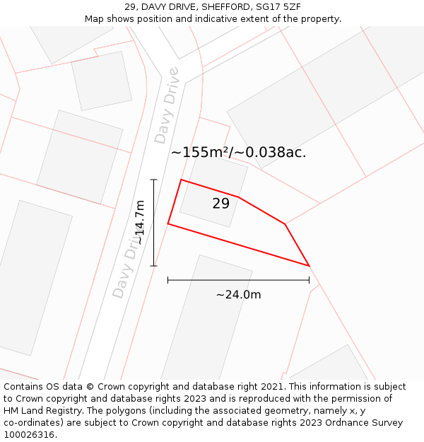 29, DAVY DRIVE, SHEFFORD, SG17 5ZF: Plot and title map