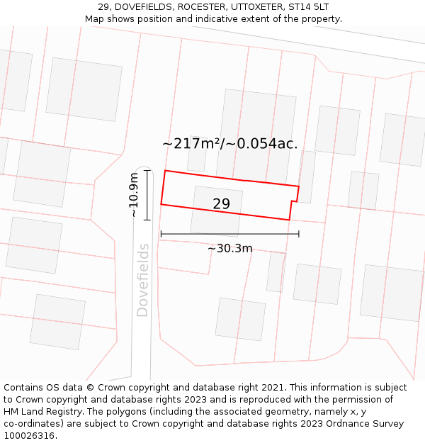 29, DOVEFIELDS, ROCESTER, UTTOXETER, ST14 5LT: Plot and title map