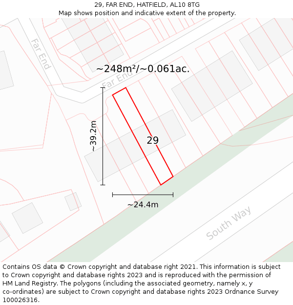 29, FAR END, HATFIELD, AL10 8TG: Plot and title map