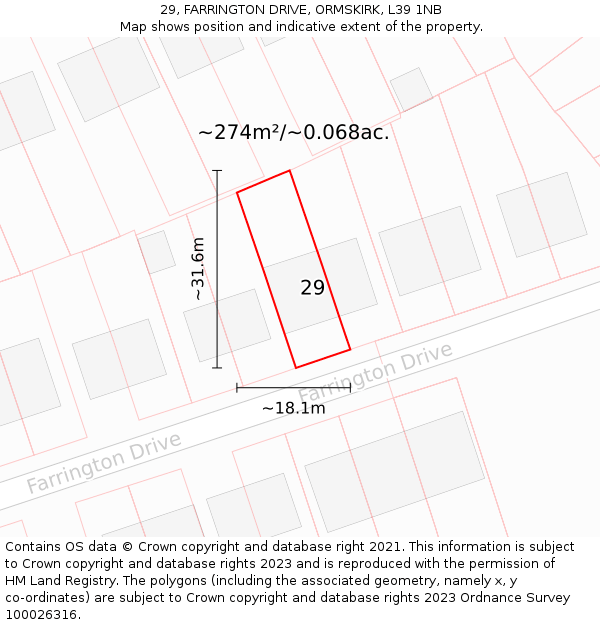 29, FARRINGTON DRIVE, ORMSKIRK, L39 1NB: Plot and title map