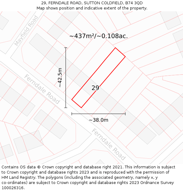 29, FERNDALE ROAD, SUTTON COLDFIELD, B74 3QD: Plot and title map