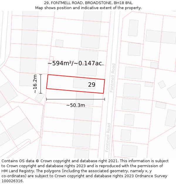 29, FONTMELL ROAD, BROADSTONE, BH18 8NL: Plot and title map