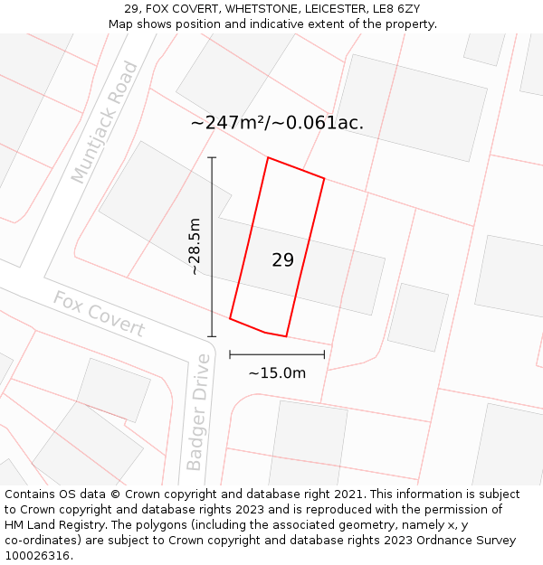 29, FOX COVERT, WHETSTONE, LEICESTER, LE8 6ZY: Plot and title map