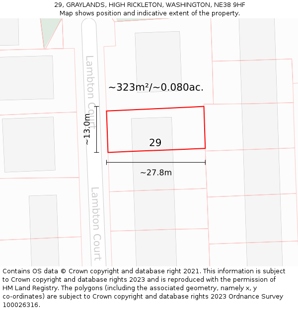 29, GRAYLANDS, HIGH RICKLETON, WASHINGTON, NE38 9HF: Plot and title map