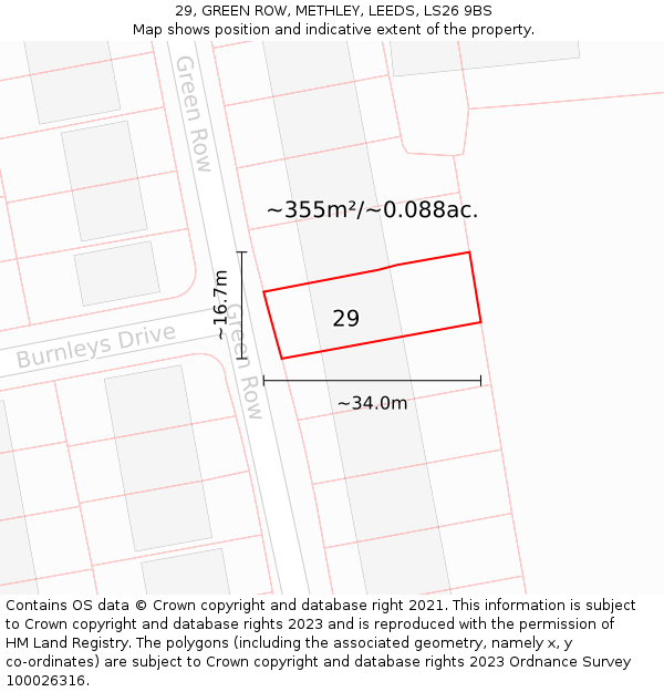 29, GREEN ROW, METHLEY, LEEDS, LS26 9BS: Plot and title map