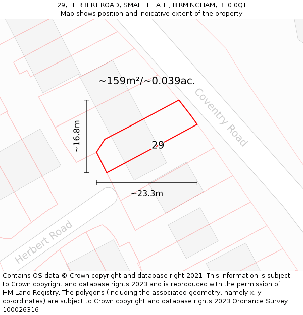 29, HERBERT ROAD, SMALL HEATH, BIRMINGHAM, B10 0QT: Plot and title map