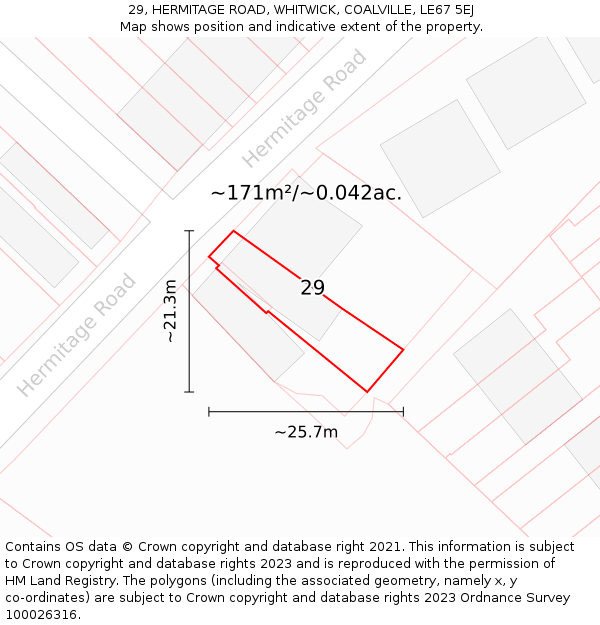29, HERMITAGE ROAD, WHITWICK, COALVILLE, LE67 5EJ: Plot and title map