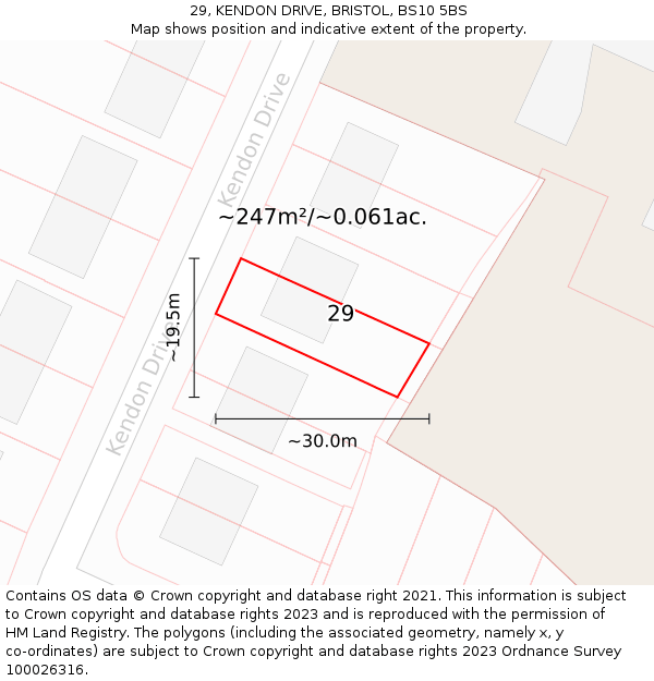 29, KENDON DRIVE, BRISTOL, BS10 5BS: Plot and title map