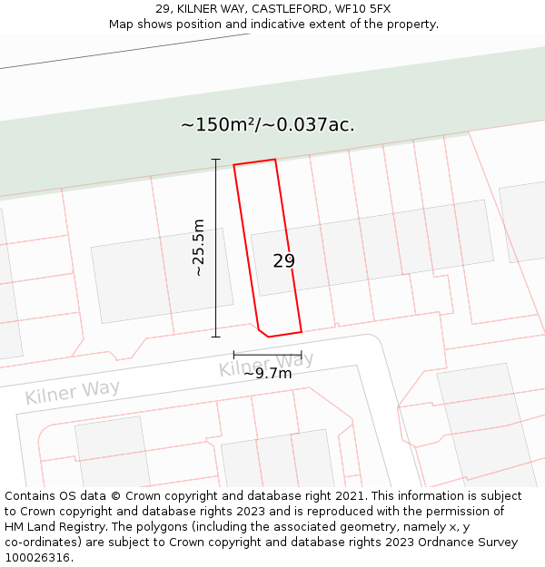 29, KILNER WAY, CASTLEFORD, WF10 5FX: Plot and title map