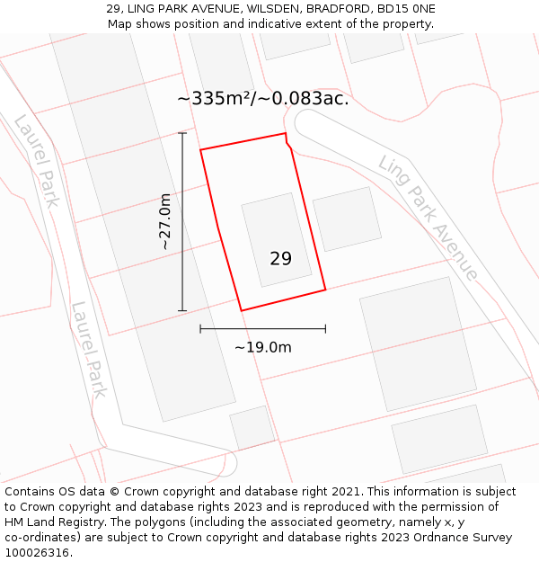 29, LING PARK AVENUE, WILSDEN, BRADFORD, BD15 0NE: Plot and title map