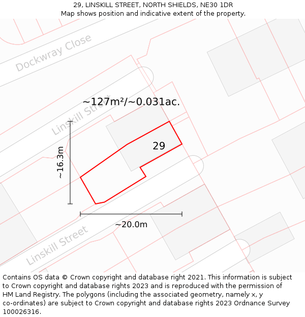 29, LINSKILL STREET, NORTH SHIELDS, NE30 1DR: Plot and title map