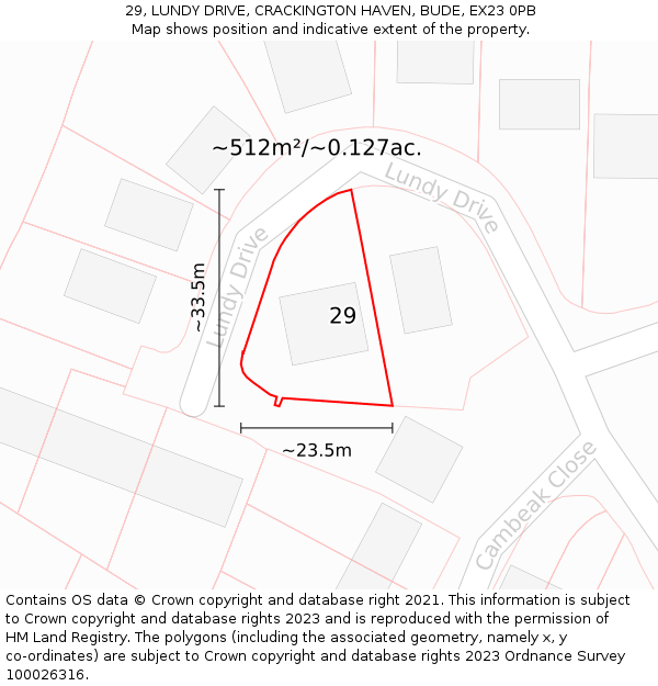 29, LUNDY DRIVE, CRACKINGTON HAVEN, BUDE, EX23 0PB: Plot and title map