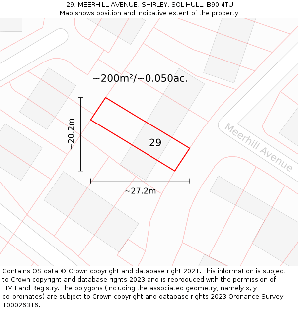 29, MEERHILL AVENUE, SHIRLEY, SOLIHULL, B90 4TU: Plot and title map