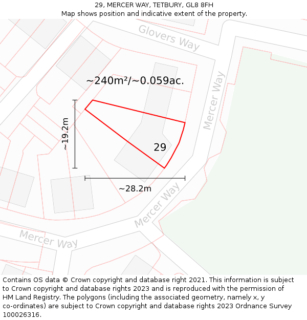 29, MERCER WAY, TETBURY, GL8 8FH: Plot and title map
