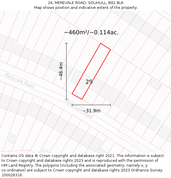 29, MEREVALE ROAD, SOLIHULL, B92 8LA: Plot and title map